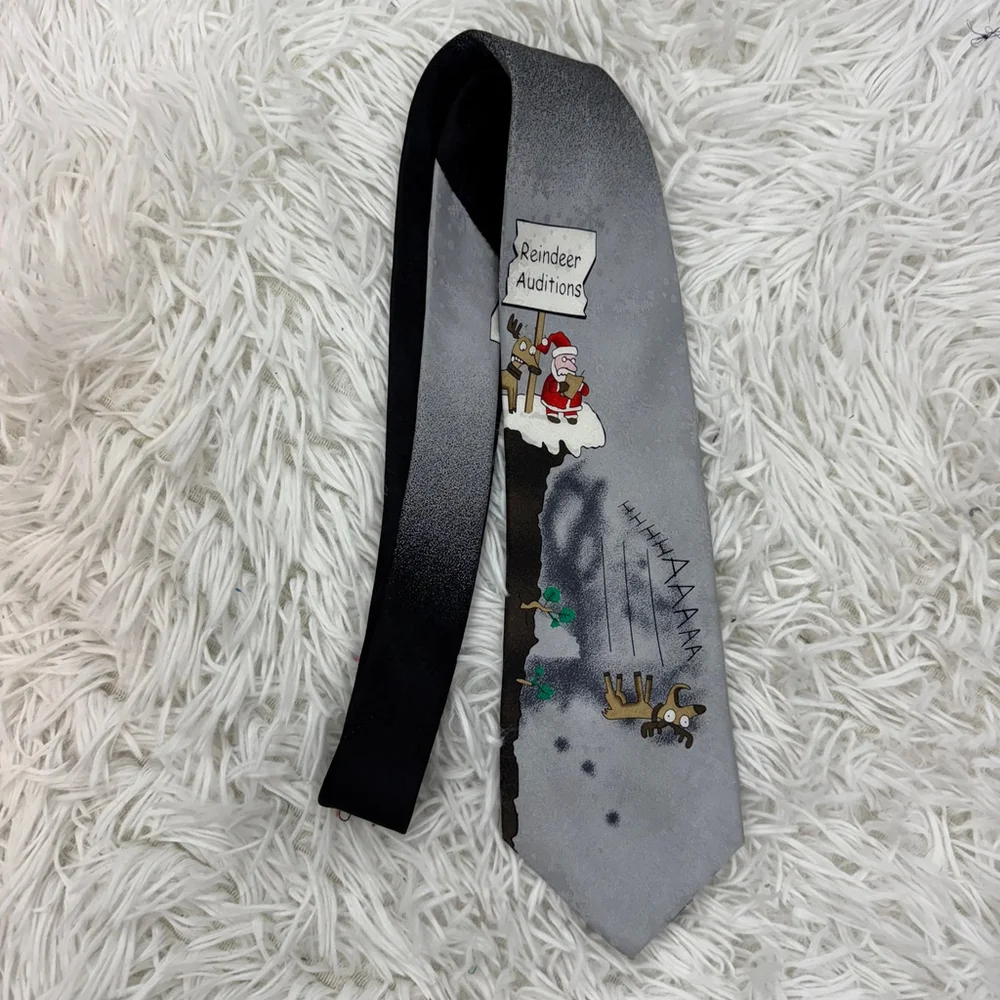John Ashford Reindeer Auditions Neck Tie Silk Novelty Christmas Holiday Santa